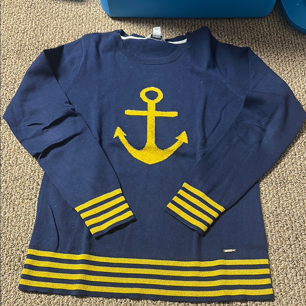 Nautical Navy And Yellow Anchor Sweater